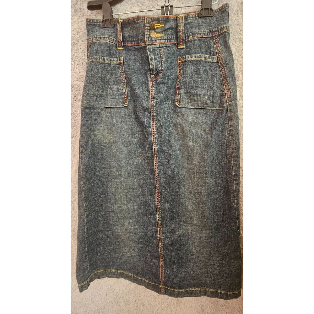 Vintage GH Bass Y2K Denim Long Maxi Straight Skirt Red Contrast Stitching 10 32